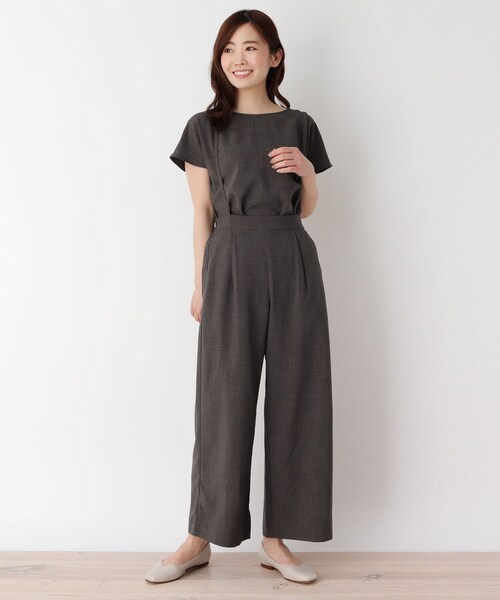 pink adobe（ピンクアドベ）の「◆【M-LL】リネンライクサス付きワイドパンツ（その他パンツ・レディース・ナチュラル/ブラウン系/チャコールグレー・42/38/40）」の2枚目の写真