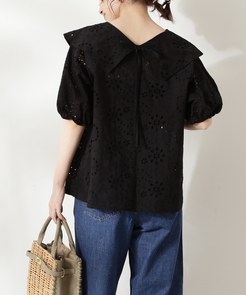 N.（N. Natural Beauty Basic）（エヌエヌナチュラルビューティーベーシック）の「◆襟風ラッフルブラウス（Tシャツ/カットソー・レディース・ブラック/オフホワイト・MEDIUM）」の10枚目の写真