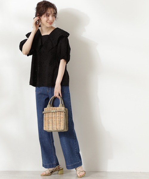 N.（N. Natural Beauty Basic）（エヌエヌナチュラルビューティーベーシック）の「◆襟風ラッフルブラウス（Tシャツ/カットソー・レディース・ブラック/オフホワイト・MEDIUM）」の7枚目の写真