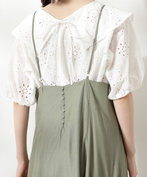 N.（N. Natural Beauty Basic）（エヌエヌナチュラルビューティーベーシック）の「◆襟風ラッフルブラウス（Tシャツ/カットソー・レディース・ブラック/オフホワイト・MEDIUM）」の6枚目の写真