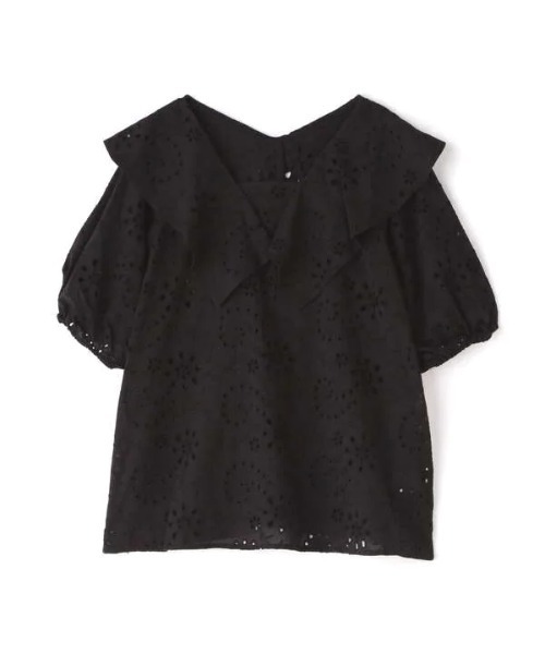 N.（N. Natural Beauty Basic）（エヌエヌナチュラルビューティーベーシック）の「◆襟風ラッフルブラウス（Tシャツ/カットソー・レディース・ブラック/オフホワイト・MEDIUM）」の13枚目の写真