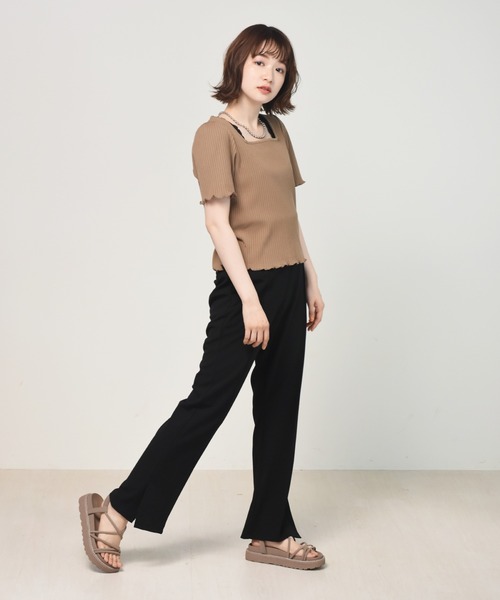 RETRO GIRL(レトロガール)の「セミフレアPT(スラックス・レディース・ブラック/オフホワイト/オレンジ/ブルー/ライトベージュ/グリーン/ボルドー/ピンク・FREE)」の13枚目の写真