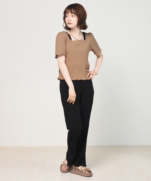 RETRO GIRL(レトロガール)の「セミフレアPT(スラックス・レディース・ブラック/オフホワイト/オレンジ/ブルー/ライトベージュ/グリーン/ボルドー/ピンク・FREE)」の9枚目の写真