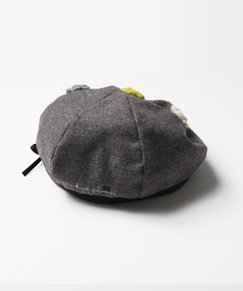 KP DECO（ケーピーデコ）の「花手編みモチーフ付きベレー帽(M-L)（ハンチング/ベレー帽・キッズ・ブルー系その他/杢グレー・MEDIUM/LARGE）」の4枚目の写真