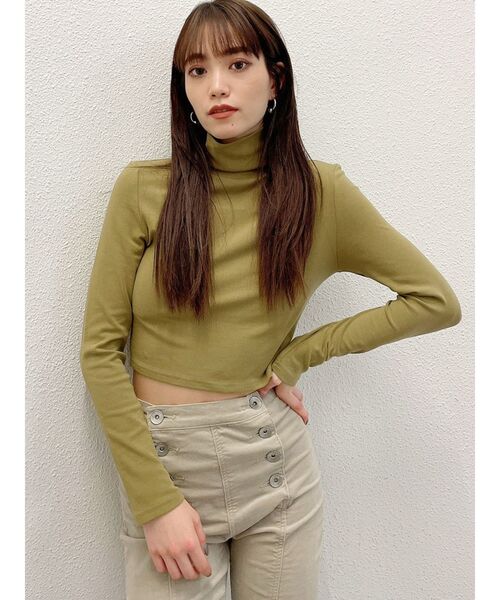 GYDA（ジェイダ）の「ハイネックタイトショートトップス（Tシャツ/カットソー・レディース・ブラック/オフホワイト/マスタード・FREE）」の3枚目の写真