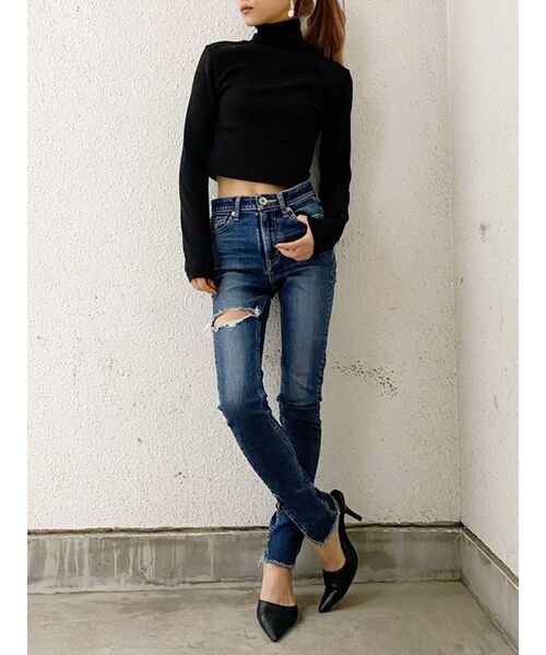 GYDA（ジェイダ）の「ハイネックタイトショートトップス（Tシャツ/カットソー・レディース・ブラック/オフホワイト/マスタード・FREE）」の15枚目の写真