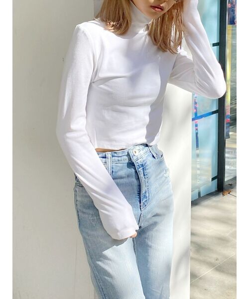 GYDA（ジェイダ）の「ハイネックタイトショートトップス（Tシャツ/カットソー・レディース・ブラック/オフホワイト/マスタード・FREE）」の13枚目の写真