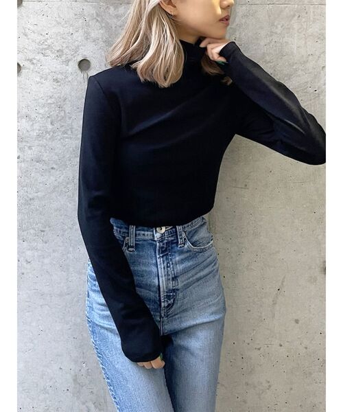 GYDA（ジェイダ）の「ハイネックタイトショートトップス（Tシャツ/カットソー・レディース・ブラック/オフホワイト/マスタード・FREE）」の21枚目の写真