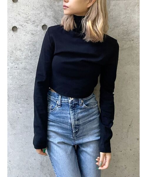 GYDA（ジェイダ）の「ハイネックタイトショートトップス（Tシャツ/カットソー・レディース・ブラック/オフホワイト/マスタード・FREE）」の8枚目の写真