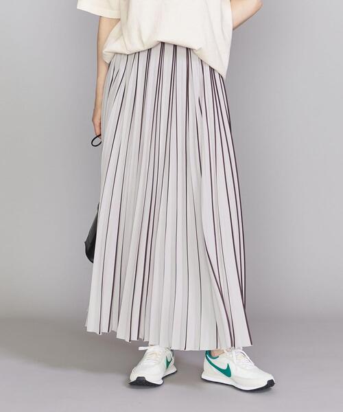 BEAUTY&YOUTH UNITED ARROWS(ビューティーアンドユースユナイテッドアローズ)の「BY プリントラインプリーツ スカート ◆(スカート・レディース・ライトグレー/オレンジ系その他/オリーブ・SMALL/MEDIUM)」の1枚目の写真