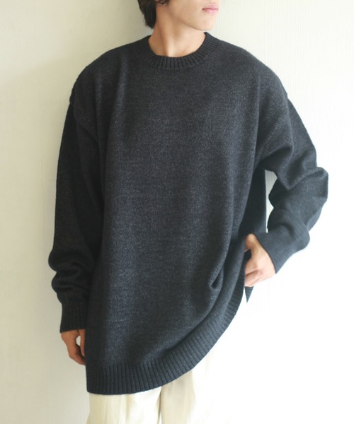 WESTSEA(ウエストシー)の「オーバーサイズ 長袖クルーネックもちもちニット(ニット/セーター・メンズ・ブラック/グレー/オフホワイト/ブルー/バーガンディー/グレイッシュベージュ・M/L)」の3枚目の写真