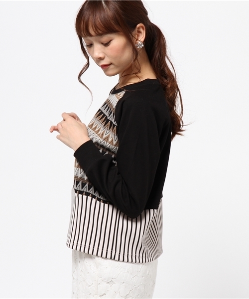 ROSE BUD（ローズバッド）の「LCTT-14289 BLOCK PATTERN PLLOVER （Tシャツ/カットソー・レディース・ブラック/ネイビー・ONE SIZE）」の9枚目の写真