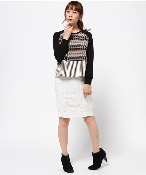 ROSE BUD（ローズバッド）の「LCTT-14289 BLOCK PATTERN PLLOVER （Tシャツ/カットソー・レディース・ブラック/ネイビー・ONE SIZE）」の7枚目の写真