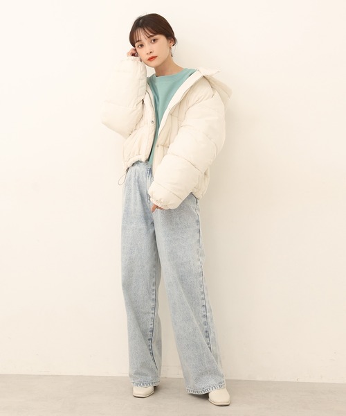 one after another NICE CLAUP（ワンアフターアナザーナイスクラップ）の「ロゴ刺繍ゆるシルエットショートスウェット（Tシャツ/カットソー・レディース・ベージュ/サックスブルー/アイボリー/スミクロ/グリーン/ピンク・FREE）」の15枚目の写真