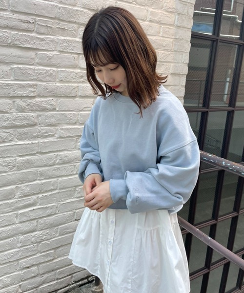 one after another NICE CLAUP（ワンアフターアナザーナイスクラップ）の「ロゴ刺繍ゆるシルエットショートスウェット（Tシャツ/カットソー・レディース・ベージュ/サックスブルー/アイボリー/スミクロ/グリーン/ピンク・FREE）」の18枚目の写真