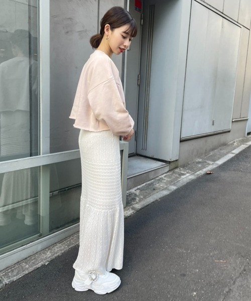 one after another NICE CLAUP（ワンアフターアナザーナイスクラップ）の「ロゴ刺繍ゆるシルエットショートスウェット（Tシャツ/カットソー・レディース・ベージュ/サックスブルー/アイボリー/スミクロ/グリーン/ピンク・FREE）」の22枚目の写真