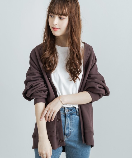 Rocky Monroe（ロッキーモンロー）の「ビッグシルエット ヘビーウェイト 裏起毛BIGスウェットルーズカーディガン 無地 ワンマイル ルームウェア（カーディガン/ボレロ・メンズ・オートミール/テラコッタ/ブラウン/マスタード/ブラック/ブルーグレー/ピンク/パープル/ホワイト/チャコール・XL/L/M）」の19枚目の写真