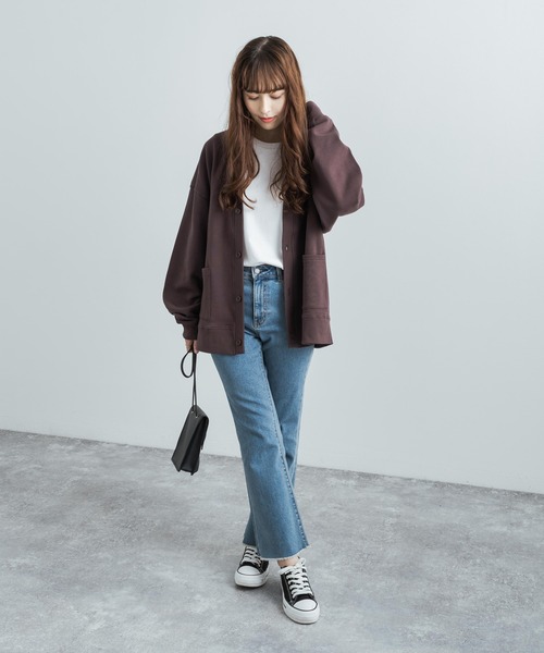 Rocky Monroe（ロッキーモンロー）の「ビッグシルエット ヘビーウェイト 裏起毛BIGスウェットルーズカーディガン 無地 ワンマイル ルームウェア（カーディガン/ボレロ・メンズ・オートミール/テラコッタ/ブラウン/マスタード/ブラック/ブルーグレー/ピンク/パープル/ホワイト/チャコール・XL/L/M）」の21枚目の写真