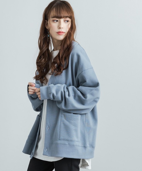 Rocky Monroe（ロッキーモンロー）の「ビッグシルエット ヘビーウェイト 裏起毛BIGスウェットルーズカーディガン 無地 ワンマイル ルームウェア（カーディガン/ボレロ・メンズ・オートミール/テラコッタ/ブラウン/マスタード/ブラック/ブルーグレー/ピンク/パープル/ホワイト/チャコール・XL/L/M）」の17枚目の写真