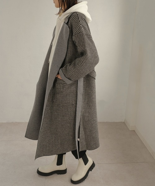 ANDJ(アンドジェイ)の「チェック柄ダブルフェイスオーバーサイズコート(チェスターコート・レディース・ブラック/ブラウン・M)」の7枚目の写真