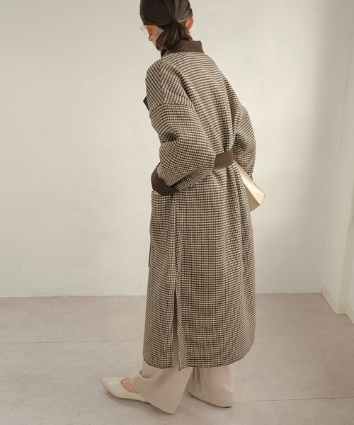 ANDJ(アンドジェイ)の「チェック柄ダブルフェイスオーバーサイズコート(チェスターコート・レディース・ブラック/ブラウン・M)」の16枚目の写真