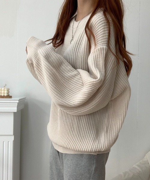 me+em select（ミームセレクト）の「※※【 6color 】ざっくりリブルーズカラーニット【韓国製】（ニット/セーター・レディース・ベージュ/ピンク/オレンジ/ブルー/ネイビー/イエロー・FREE）」の19枚目の写真