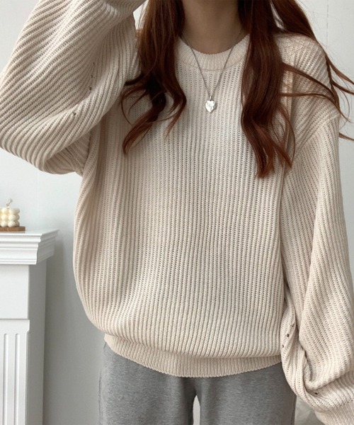 me+em select（ミームセレクト）の「※※【 6color 】ざっくりリブルーズカラーニット【韓国製】（ニット/セーター・レディース・ベージュ/ピンク/オレンジ/ブルー/ネイビー/イエロー・FREE）」の10枚目の写真