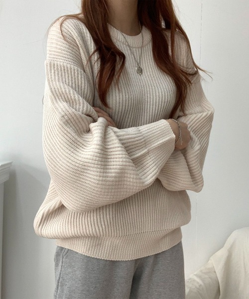 me+em select（ミームセレクト）の「※※【 6color 】ざっくりリブルーズカラーニット【韓国製】（ニット/セーター・レディース・ベージュ/ピンク/オレンジ/ブルー/ネイビー/イエロー・FREE）」の15枚目の写真