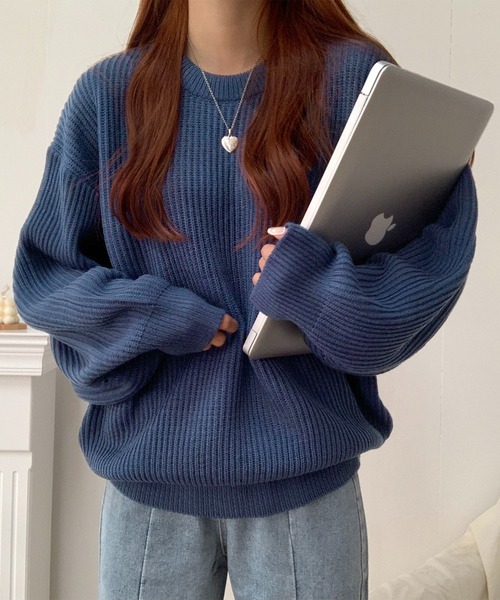 me+em select（ミームセレクト）の「※※【 6color 】ざっくりリブルーズカラーニット【韓国製】（ニット/セーター・レディース・ベージュ/ピンク/オレンジ/ブルー/ネイビー/イエロー・FREE）」の20枚目の写真