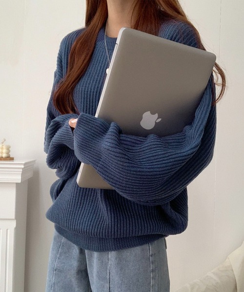 me+em select（ミームセレクト）の「※※【 6color 】ざっくりリブルーズカラーニット【韓国製】（ニット/セーター・レディース・ベージュ/ピンク/オレンジ/ブルー/ネイビー/イエロー・FREE）」の11枚目の写真