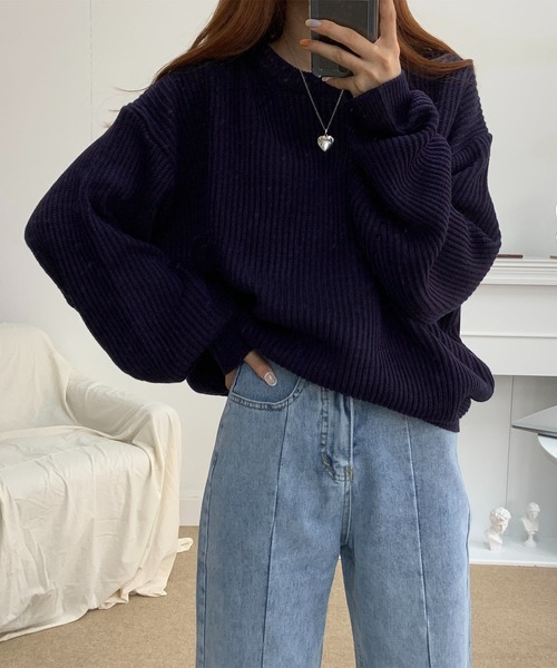 me+em select（ミームセレクト）の「※※【 6color 】ざっくりリブルーズカラーニット【韓国製】（ニット/セーター・レディース・ベージュ/ピンク/オレンジ/ブルー/ネイビー/イエロー・FREE）」の17枚目の写真