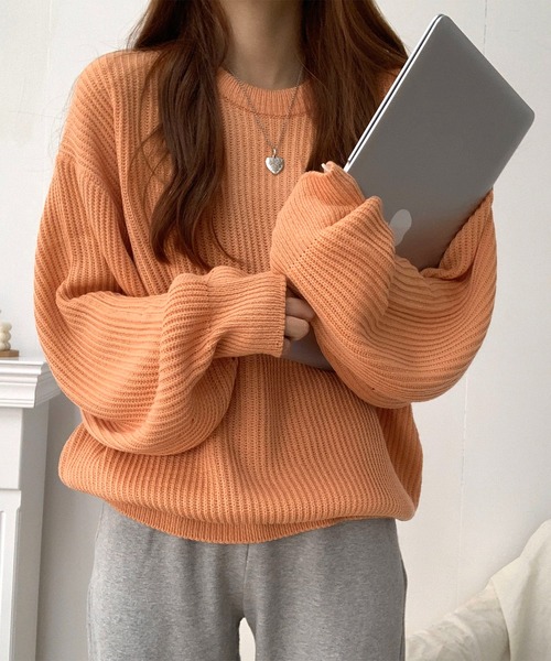 me+em select（ミームセレクト）の「※※【 6color 】ざっくりリブルーズカラーニット【韓国製】（ニット/セーター・レディース・ベージュ/ピンク/オレンジ/ブルー/ネイビー/イエロー・FREE）」の21枚目の写真