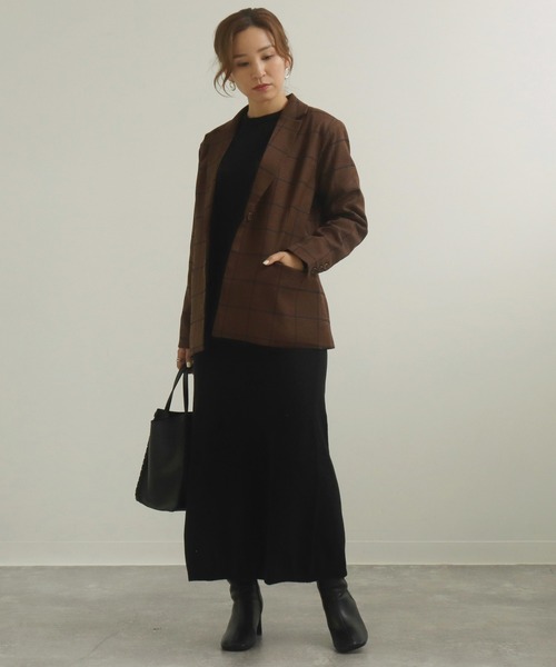 AULI(アウリィ)の「【低身長向けサイズ】チェック柄テーラードジャケット(テーラードジャケット・レディース・グリーン/ベージュ/ブラウン・XS/S)」の6枚目の写真