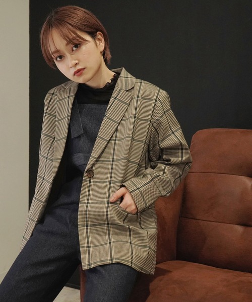 AULI(アウリィ)の「【低身長向けサイズ】チェック柄テーラードジャケット(テーラードジャケット・レディース・グリーン/ベージュ/ブラウン・XS/S)」の5枚目の写真