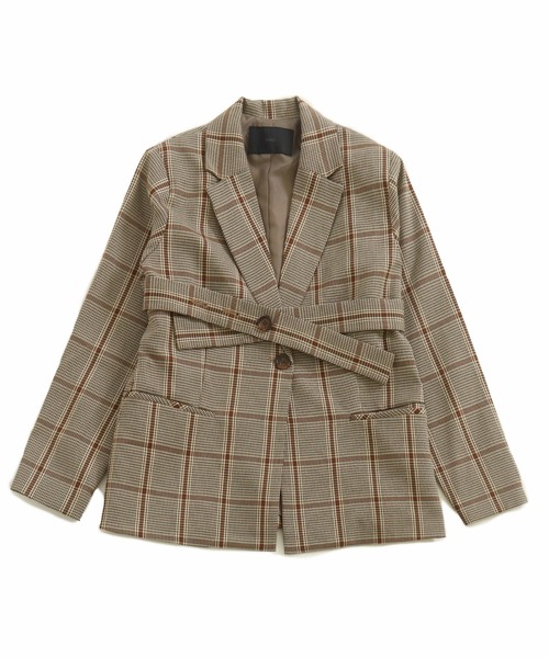 AULI(アウリィ)の「【低身長向けサイズ】チェック柄テーラードジャケット(テーラードジャケット・レディース・グリーン/ベージュ/ブラウン・XS/S)」の4枚目の写真