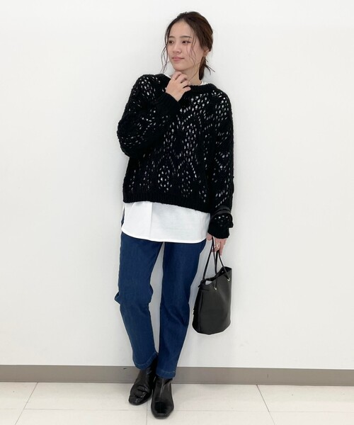 SHOO・LA・RUE(シューラルー)の「◆【2点セット】透かし編みニット+ロンT(ニット/セーター・レディース・ライトブルー/ブラック/ライトグリーン/ナチュラル・00)」の7枚目の写真