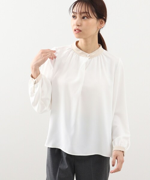 DRESKIP(ドレスキップ)の「◆【S-LL】パール調ボタン付お袖ボリュームブラウス(シャツ/ブラウス・レディース・サンドベージュ/ホワイト系6/グリーン系・01/02/03/04)」の4枚目の写真