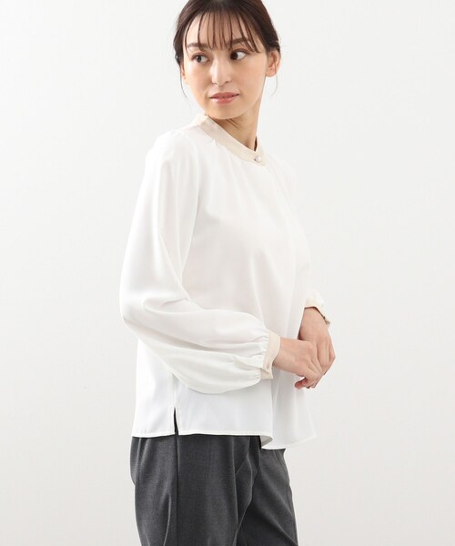 DRESKIP(ドレスキップ)の「◆【S-LL】パール調ボタン付お袖ボリュームブラウス(シャツ/ブラウス・レディース・サンドベージュ/ホワイト系6/グリーン系・01/02/03/04)」の5枚目の写真