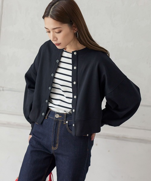 KOBE LETTUCE（コウベレタス）の「前後2wayボリュームスリーブ裏起毛クルーネックカーディガン（カーディガン/ボレロ・レディース・ブラック/パープル/グレー系/アイボリー・FREE）」の10枚目の写真