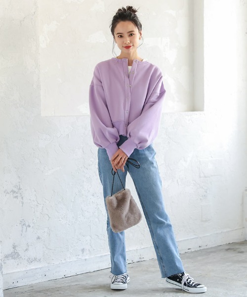 KOBE LETTUCE（コウベレタス）の「前後2wayボリュームスリーブ裏起毛クルーネックカーディガン（カーディガン/ボレロ・レディース・ブラック/パープル/グレー系/アイボリー・FREE）」の12枚目の写真