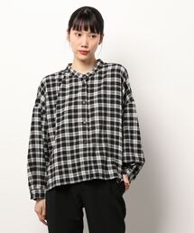 Samansa Mos2 blue | バンドカラーチェックブラウス(シャツ/ブラウス)