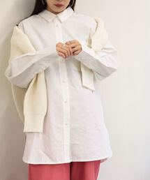 ストライプ パール釦ルーズシャツ