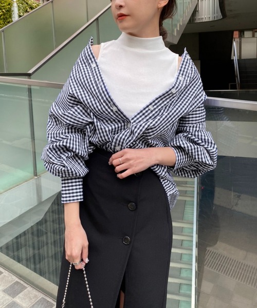 one after another NICE CLAUP(ワンアフターアナザーナイスクラップ)の「肌見せシアーシャツハイネックインナーセット(シャツ/ブラウス・レディース・ベージュ/オフホワイト/ストライプ/チェック/ピンク/イエロー/ホワイト・FREE)」の7枚目の写真