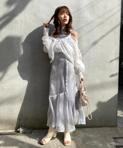 one after another NICE CLAUP(ワンアフターアナザーナイスクラップ)の「肌見せシアーシャツハイネックインナーセット(シャツ/ブラウス・レディース・ベージュ/オフホワイト/ストライプ/チェック/ピンク/イエロー/ホワイト・FREE)」の18枚目の写真