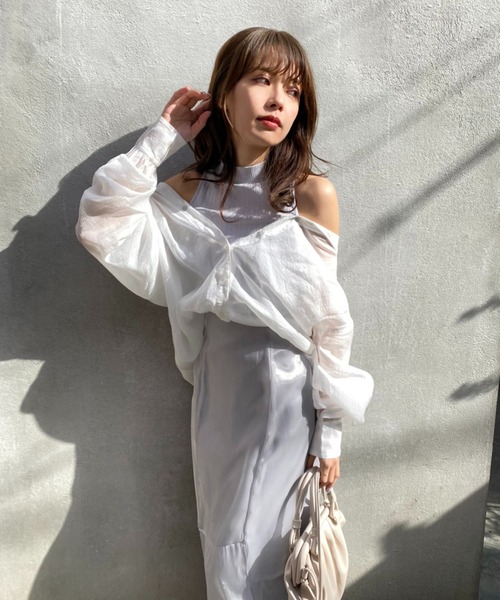 one after another NICE CLAUP(ワンアフターアナザーナイスクラップ)の「肌見せシアーシャツハイネックインナーセット(シャツ/ブラウス・レディース・ベージュ/オフホワイト/ストライプ/チェック/ピンク/イエロー/ホワイト・FREE)」の19枚目の写真