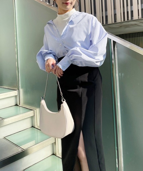 one after another NICE CLAUP(ワンアフターアナザーナイスクラップ)の「肌見せシアーシャツハイネックインナーセット(シャツ/ブラウス・レディース・ベージュ/オフホワイト/ストライプ/チェック/ピンク/イエロー/ホワイト・FREE)」の8枚目の写真