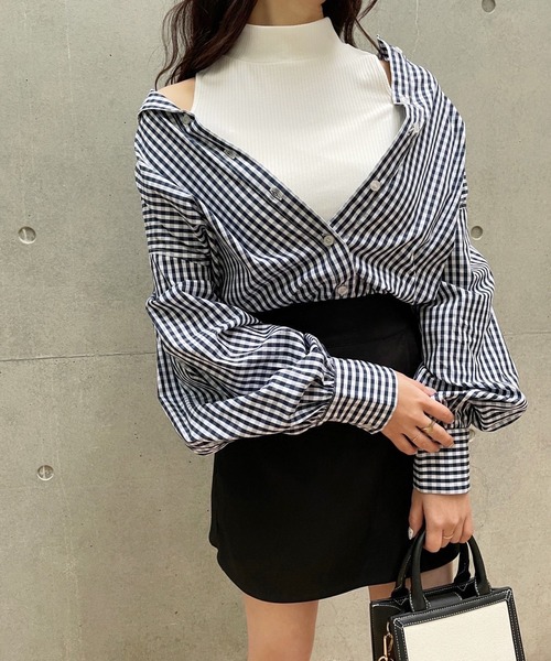 one after another NICE CLAUP(ワンアフターアナザーナイスクラップ)の「肌見せシアーシャツハイネックインナーセット(シャツ/ブラウス・レディース・ベージュ/オフホワイト/ストライプ/チェック/ピンク/イエロー/ホワイト・FREE)」の10枚目の写真