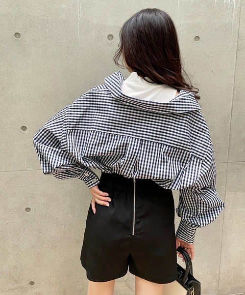 one after another NICE CLAUP(ワンアフターアナザーナイスクラップ)の「肌見せシアーシャツハイネックインナーセット(シャツ/ブラウス・レディース・ベージュ/オフホワイト/ストライプ/チェック/ピンク/イエロー/ホワイト・FREE)」の12枚目の写真