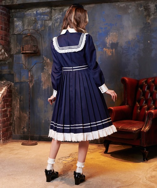 BODYLINE(ボディライン)の「リボン付きセーラー風プリーツワンピース(ワンピース・レディース・ネイビー・2L/M/L)」の5枚目の写真