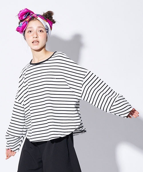 【AMI】ボーダーバルーンスリーブTシャツ